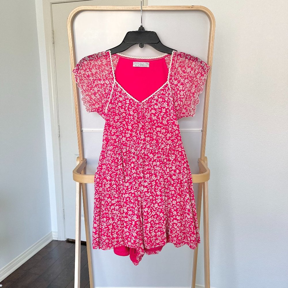 Urban Outfitters UO Alice Pink Floral Mesh Romper
